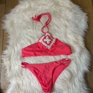 [Lovers + Friends] Coral Tie Neck Bathing Suit - Size XS/S